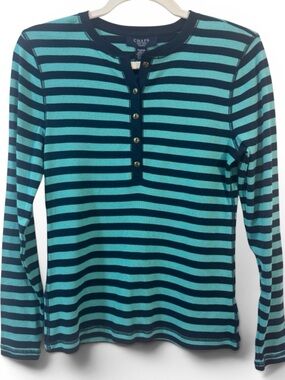 Chaps Teal and Navy Striped Henley Shirt Size PS